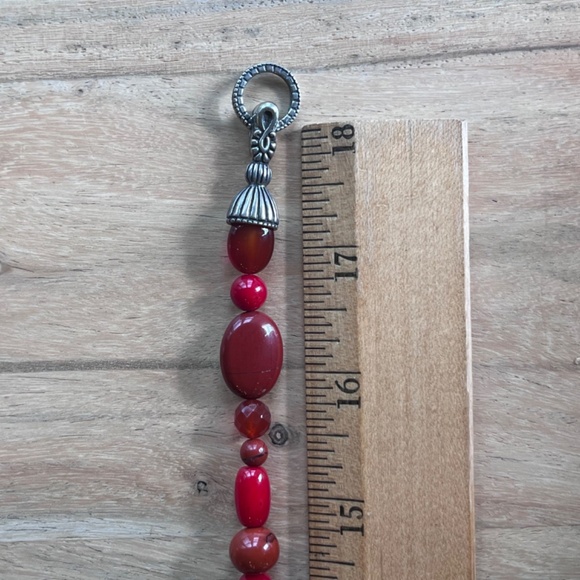 Carnelian red jasper, carnelian and red coral multi gem sterling silver necklace - Picture 7 of 9